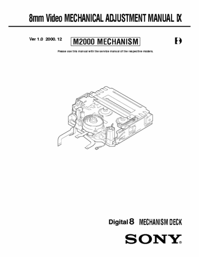 Sony  SONY 8mm Video MECHANICAL ADJUSTMENT MANUAL